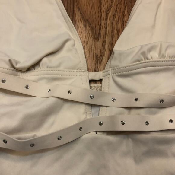 Maison Lejaby Paris One-Piece XS Clous Cream Beige Plunging V Neck NWT's $250 - Picture 3 of 12